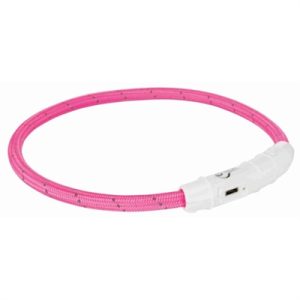 TRIXIE LICHTGEVENDE HALSBAND HOND FLASH USB TPU / NYLON ROZE 65X0,7 CM