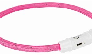 TRIXIE LICHTGEVENDE HALSBAND HOND FLASH USB TPU / NYLON ROZE 45X0,7 CM