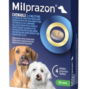 KRKA MILPRAZON ONTWORMINGSTABLETTEN HOND >0,5 KG 2,5 MG/25 MG 4 TBL