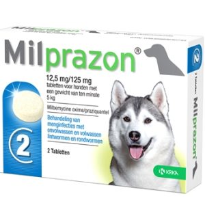 KRKA MILPRAZON ONTWORMINGSTABLETTEN HOND >5 KG 12,5 MG/125 MG 2 TBL