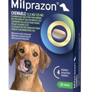 KRKA MILPRAZON KAUWTABLETTEN ONTWORMINGSTABLETTEN HOND >5 KG 12,5 MG/125 MG 4 TBL